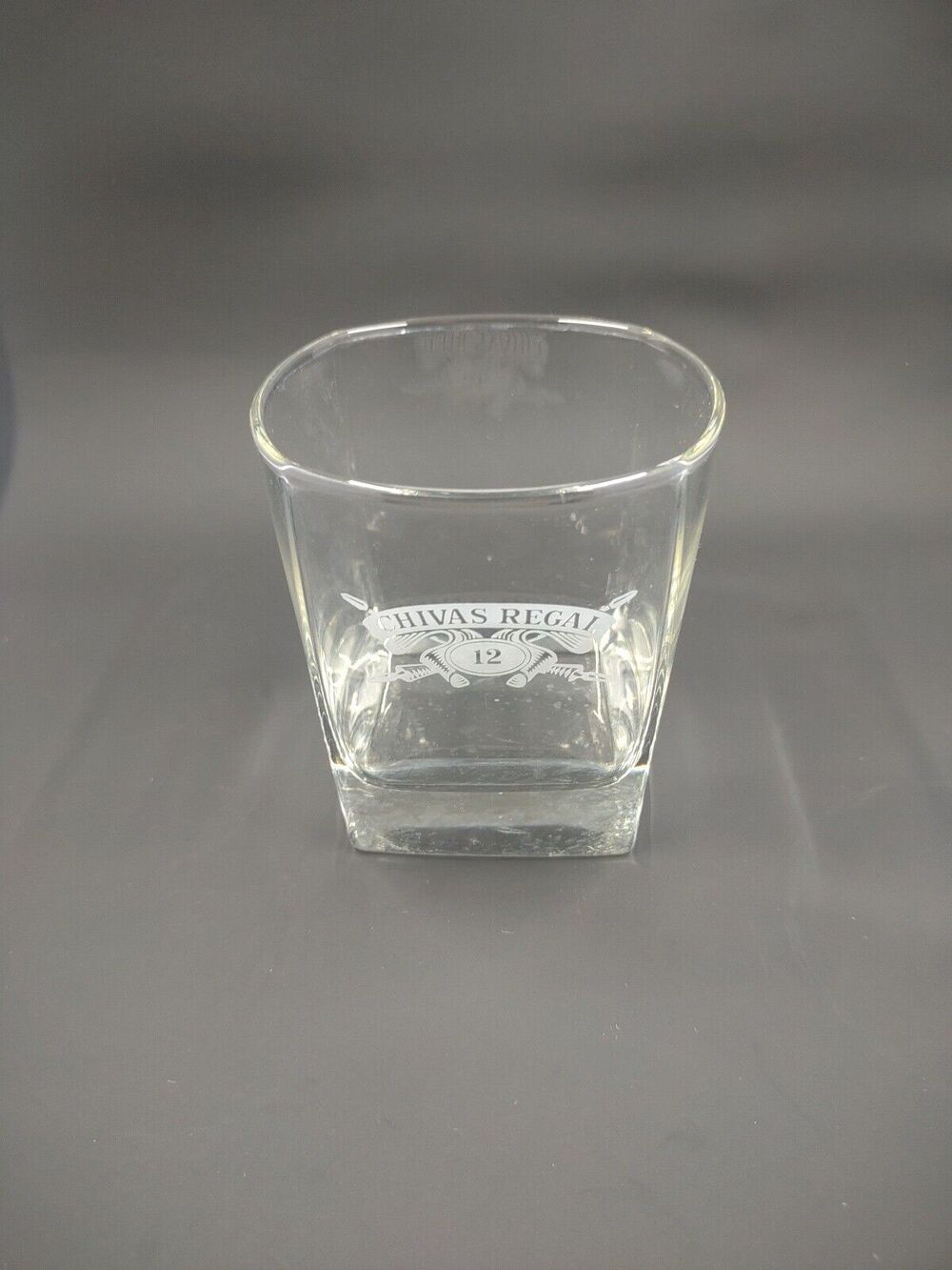 Chivas Regal Whiskey Glass 12 Years Commemorative Banner Square Bottom